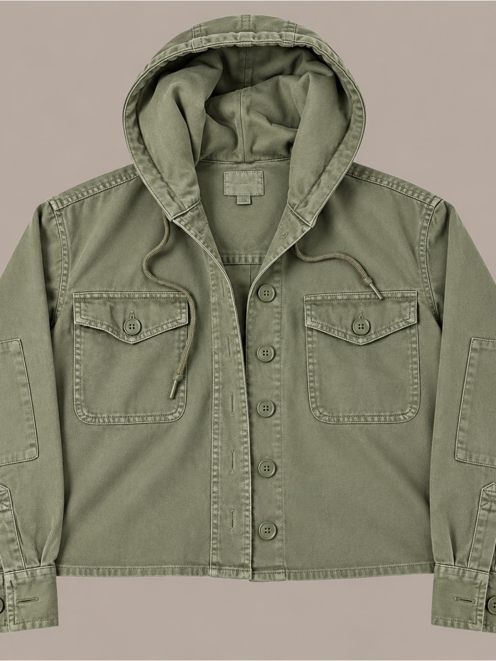 American Eagle Outfitters Hooded Military Field Shirt- Olive oversized